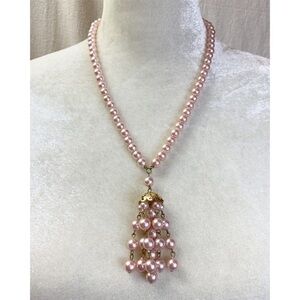 Vintage Pink Faux Pearl Tassel pendant Necklace